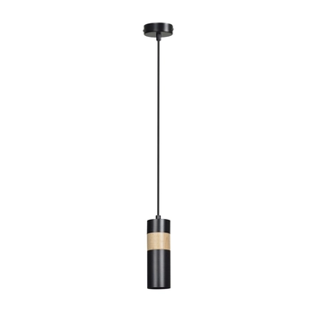 Emibig - Lampa wisząca Akari 1 black - wysokość max 100 cm, stal lakierowana, drewno