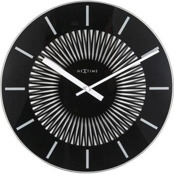NeXtime – Zegar ścienny Radial szklany, czarny, 35 cm