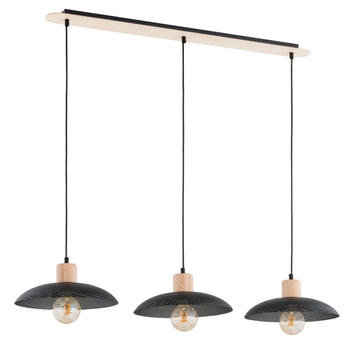 Emibig - Lampa wisząca Kobe 3 black - wysokość 100 cm, stal lakierowana proszkowo, drewno