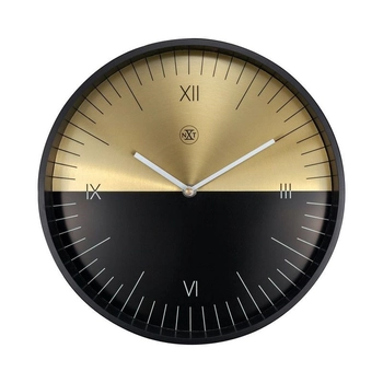 NeXtime – Zegar ścienny Half nXt, czarno-złoty, 30 cm, tworzywo