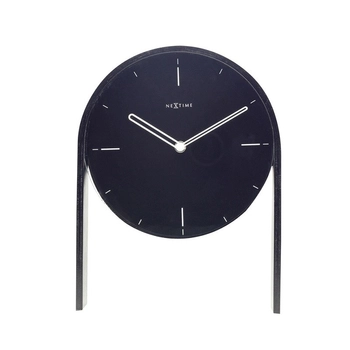NeXtime – Zegar stołowy Noa Table – czarny, szkło i drewno, 27 × 21 cm