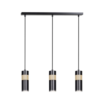 Emibig - Lampa wisząca Akari 3 black - wysokość max 100 cm, stal lakierowana, drewno