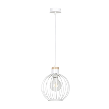 Emibig - Lampa wisząca Barbado 1 white - wysokość max 100 cm, stal lakierowana, drewno