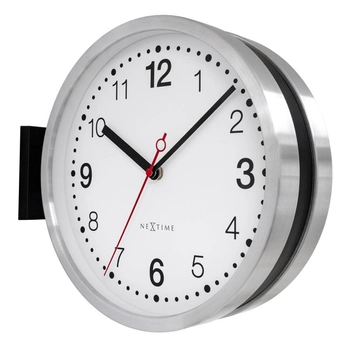 NeXtime – Zegar ścienny Double Small dwustronny, aluminium i szkło, biało-czarny