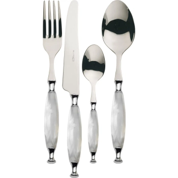 Casa Bugatti - 24 częściowy zestaw obiadowy w opakowaniu Country – biały, chromowany pierścień, kartonowe opakowanie