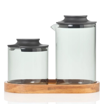 AdHoc - Zestaw mlecznik 250 ml i cukiernica 180 g IMPACT – szkło borokrzemowe, drewno akacjowe