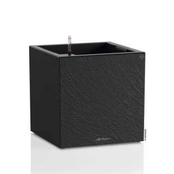 Lechuza CANTO Slatestone Kostka 40 – donica z efektem kamienia łupkowego, grafitowy czarny