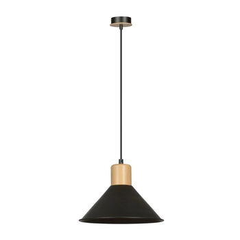 Emibig - Lampa wisząca Rowen 1 black - wysokość max 100 cm, stal lakierowana, drewno