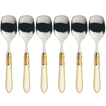 Casa Bugatti - Łyżeczki do lodów/cukru – perłowa kość słoniowa, złoty pierścień, komplet 6 sztuk