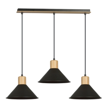 Emibig - Lampa wisząca Rowen 3 black - wysokość max 100 cm, stal lakierowana, drewno