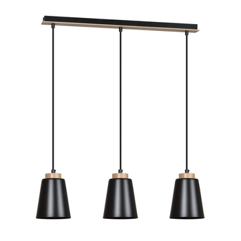 Emibig - Lampa wisząca Bolero 3 black - wysokość max 100 cm, stal lakierowana, drewno
