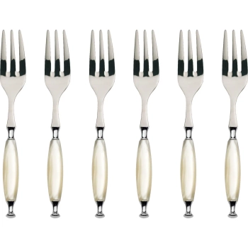 Casa Bugatti - Widelczyki deserowe Country – perłowa kość słoniowa, chromowany pierścień, komplet 6 sztuk