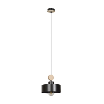 Emibig - Lampa wisząca Tuniso 1 black - wysokość max 100 cm, stal lakierowana, drewno