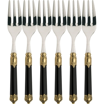 Casa Bugatti - Widelczyki deserowe Rinascimento – czarne, złoty pierścień, 2 elementy, komplet 6 sztuk