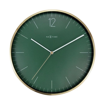 NeXtime – Zegar ścienny Essential Gold, zielony cyferblat, szkło i metal, 34 cm