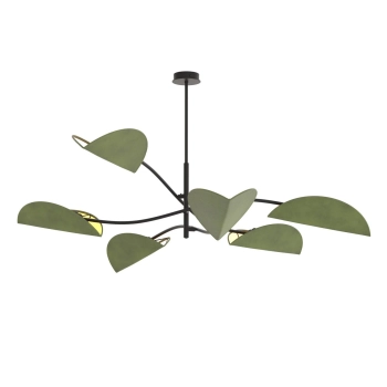 Emibig – Lampa sufitowa Lotus z liściastymi kloszami – zielona, 6 źródeł światła