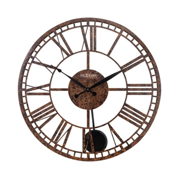 NeXtime – Zegar ścienny vintage z wahadłem London, brązowy metal, 50 cm