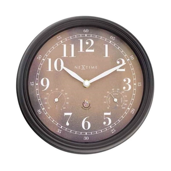 NeXtime – Zegar ogrodowy z termometrem i higrometrem Jasmine, czarno-brązowy, 23,5 cm
