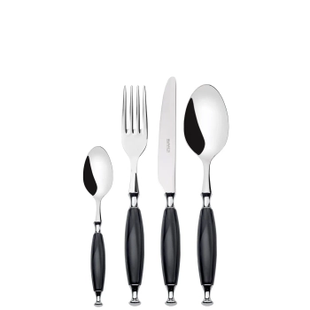 Casa Bugatti - 24 częściowy zestaw obiadowy w opakowaniu Country – czarny, chromowany pierścień, kartonowe opakowanie