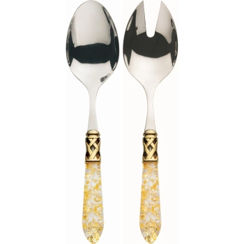 Casa Bugatti - Zestaw sztućców do sałatek Aladdin – płatki złota, złoty pierścień, 2 elementy
