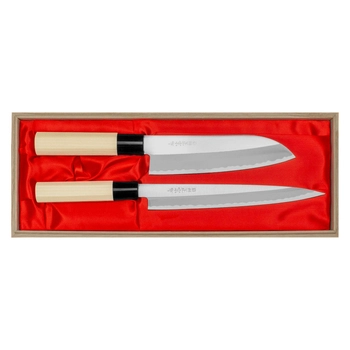 Satake Cutlery - Rdzewny Zestaw 2 noży Santoku+Sashimi | Yoshimitsu HG8403W