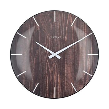 NeXtime – Zegar ścienny Edge Wood Dome – czarny, ciemne drewno, 35 cm
