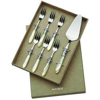 Casa Bugatti - ALADDIN - Komplet 6 widelczyków do ciasta + łopatka - perłowa kość słoniowa