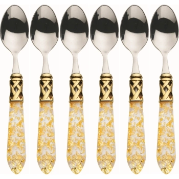 Casa Bugatti - Łyżeczki do Mokka Aladdin – płatki złota, złoty pierścień, komplet 6 sztuk