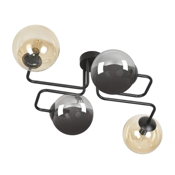 Emibig - Lampa sufitowa Brendi 4 BL grafitowo - miodowa - szerokość 55 cm, średnica kloszy 14 cm, stal lakierowana, szkło