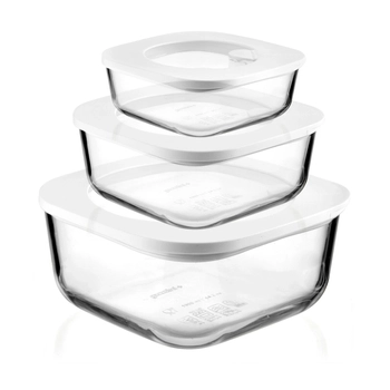 Guzzini – ZESTAW 3 SZCZELNYCH POJEMNIKÓW SZKLANYCH