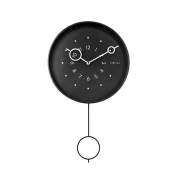 NeXtime – Zegar ścienny Loop z wahadłem, czarny metal, 35 x 60 cm