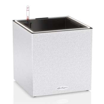 Lechuza - Doniczka Canto Stone kostka 30 LED - wysokość 30 cm, biały kwarcowy