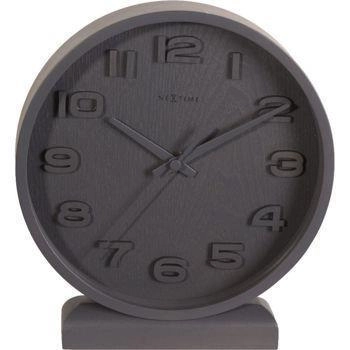 NeXtime – Zegar stołowy Wood Wood Small z drewna, szary, 22 × 20 cm