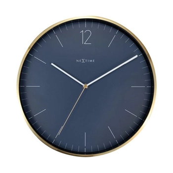 NeXtime – Zegar ścienny Essential Gold, granatowy cyferblat, 34 cm