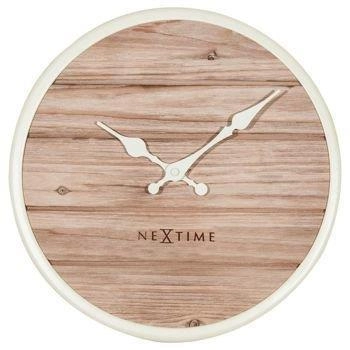 NeXtime – Zegar ścienny Plank z drewnianą tarczą, biały, 30 cm