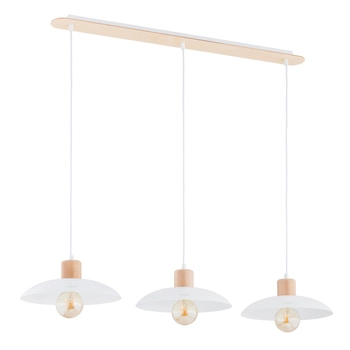 Emibig - Lampa wisząca Kobe 3 white - wysokość 100 cm, stal lakierowana proszkowo, drewno