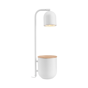 Kaspa - Lampa stołowa na biurko z drewnianą półką Botanica Wood - wysokość 52 cm,  biała