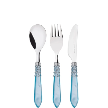 Casa Bugatti – Zestaw sztućców dla dzieci MELODIA – perłowe wykończenie, niebieski