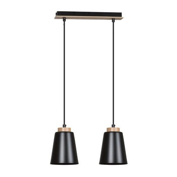 Emibig - Lampa wisząca Bolero 2 black - wysokość max 100 cm, stal lakierowana, drewno