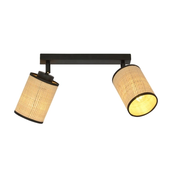 Emibig - Lampa sufitowa Yoga 2 black/rattan - szerokość 36 cm, stal lakierowana, abażur