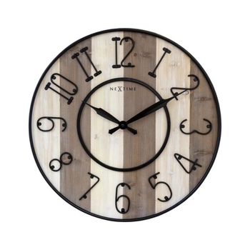 NeXtime – Zegar ścienny Oxford z drewna i metalu, brązowy, 50 cm