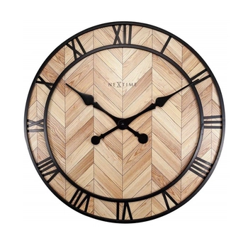 NeXtime – Zegar ścienny Roman Vintage z drewna i metalu, jasny, 58 cm