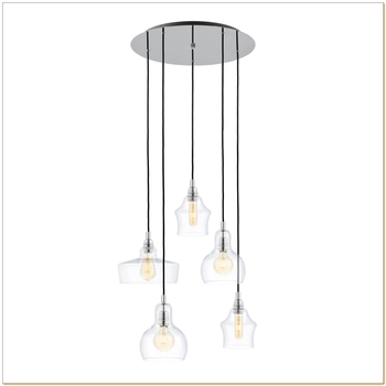 Kaspa - lampa wisząca na plafonie Longis 5 - średnica plafonu 48 cm, chrom, transparent