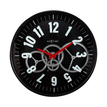 NeXtime – Zegar ścienny Modern Gear Clock – czarny, szkło i metal, 36 cm