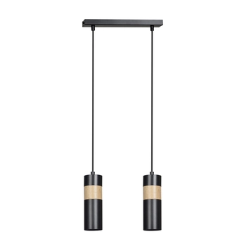 Emibig - Lampa wisząca Akari 2 black - wysokość max 100 cm, stal lakierowana, drewno