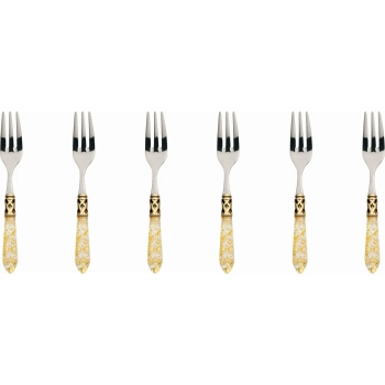 Casa Bugatti - Widelczyki deserowe Aladdin – płatki złota, złoty pierścień, komplet 6 sztuk