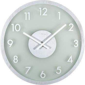 NeXtime – Zegar ścienny Frosted Wood, biały, szkło i drewno, 50 cm