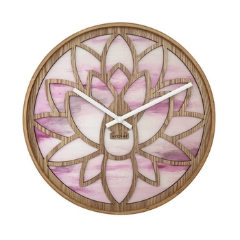 NeXtime – Zegar ścienny Lotus z drewna, cichy mechanizm, 40 cm, różowy