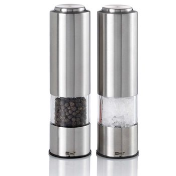 AdHoc - Zestaw elektrycznych młynków do pieprzu i soli PEPMATIK - srebrny, wysokość 19 cm