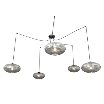 Emibig - Lampa wisząca Origo 5 BL grafit - wysokość max 200 cm, stal lakierowana proszkowo, szkło